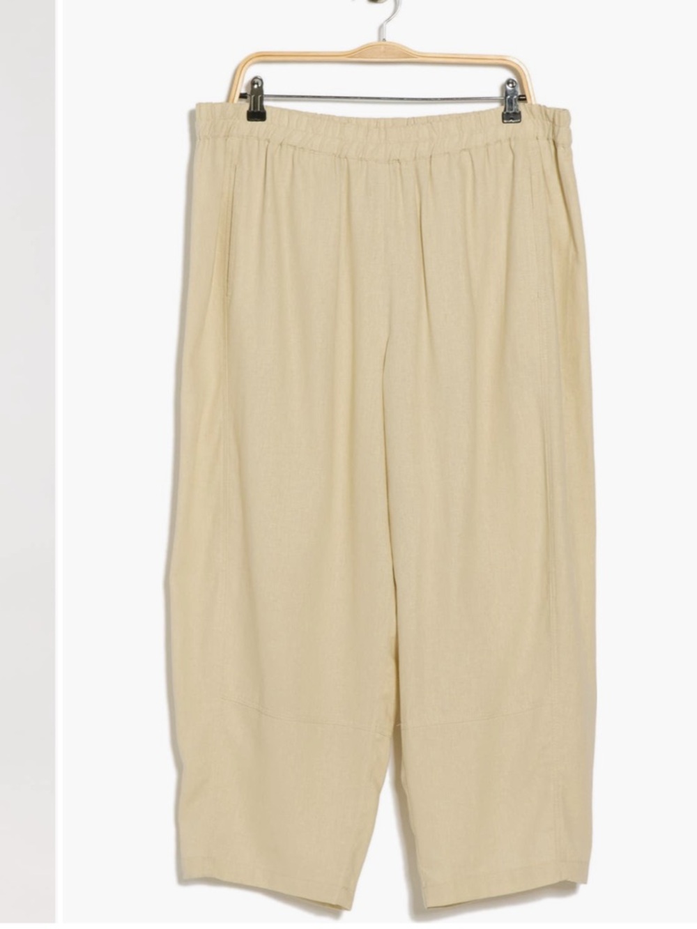 Max Studio Beige Blended Linen Barrel Leg Trousers